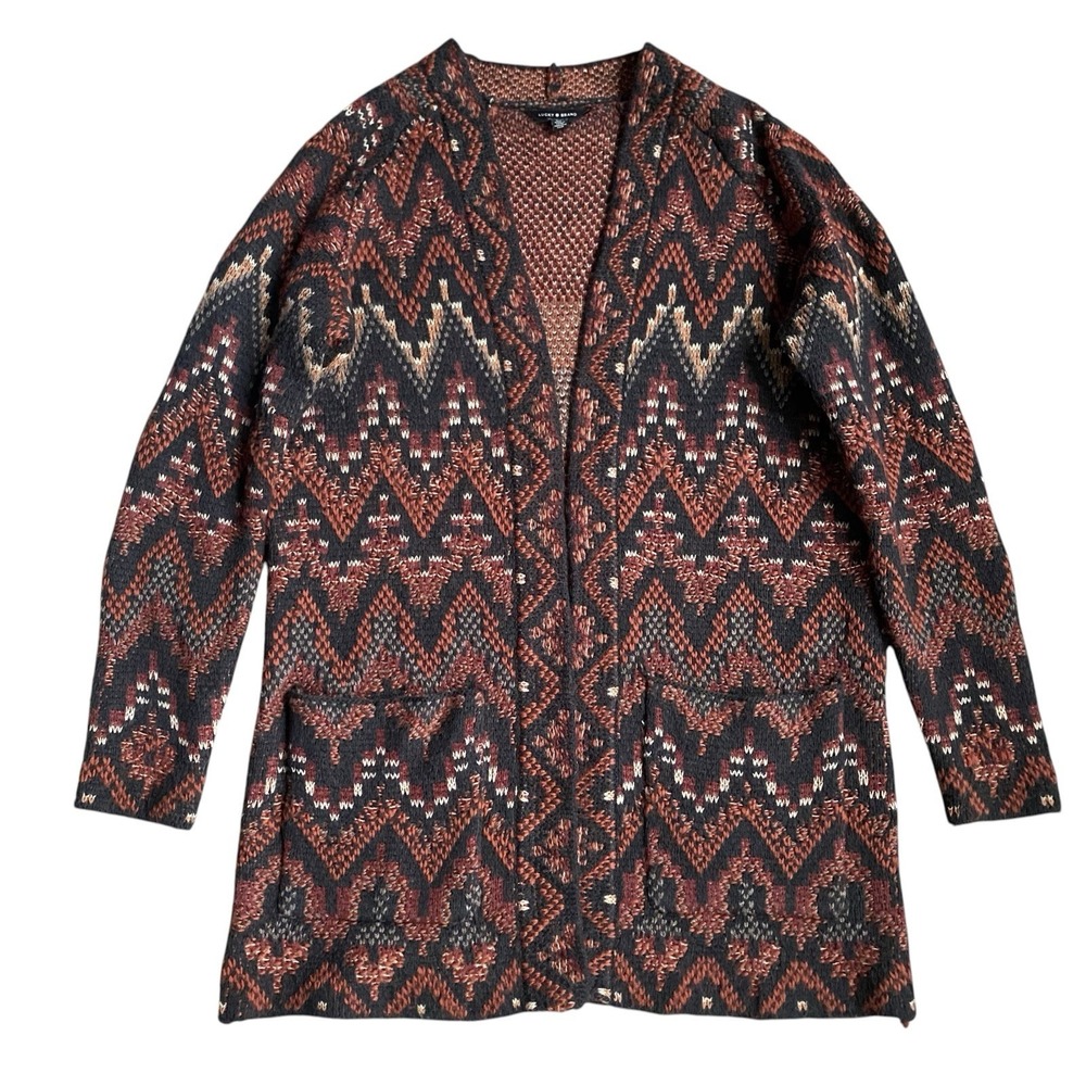 Lucky Brand Cardigan Size S/P Southwestern Multicolor Aztec Wool Acrylic Boho